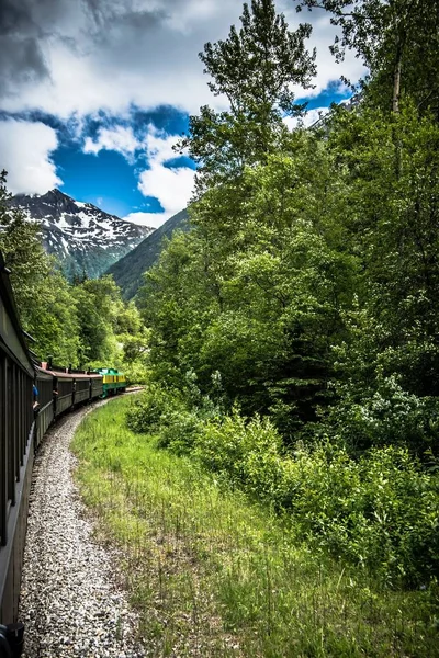 De White Pass & Yukon Route op trein passeert uitgestrekte lan — Stockfoto