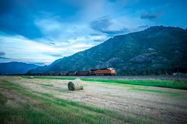 Montana paisajes con tren pesado locomotora de paso — Foto de Stock