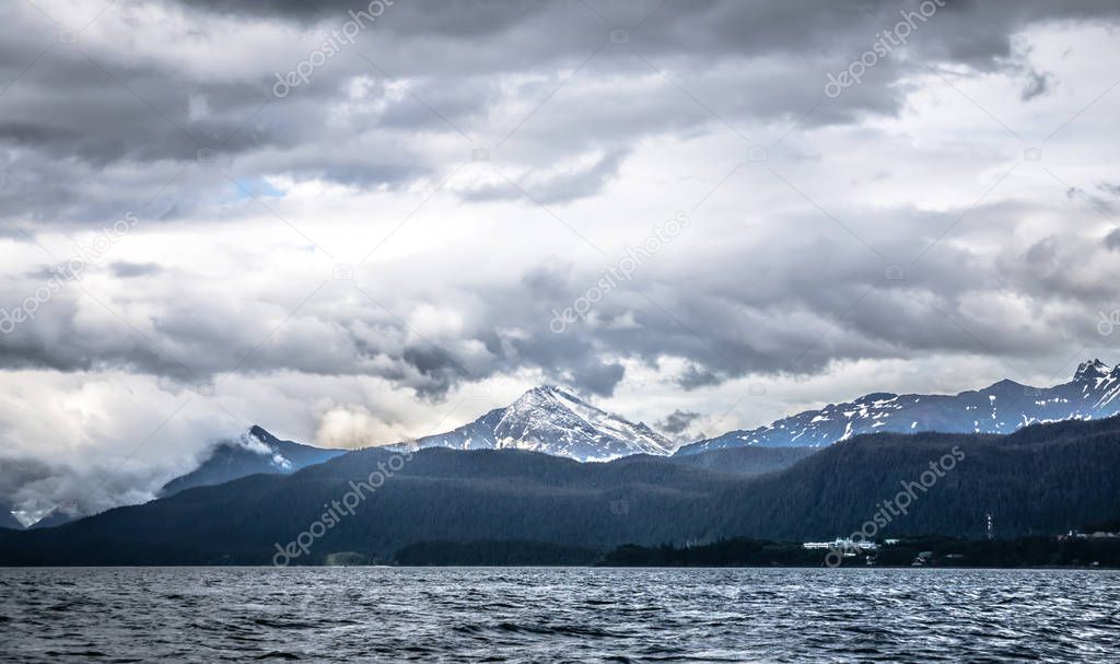 mountain range scenes in june around juneau alaska