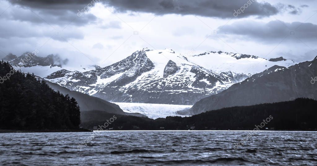 mountain range scenes in june around juneau alaska