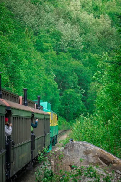 Scenic train from Skagway to White Pass Alaska — Stock Photo, Image