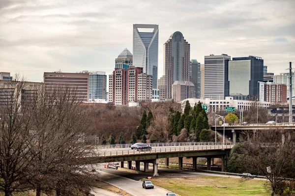 Coucher Soleil Ciel Nuageux Sur Charlotte Paysage Urbain — Photo