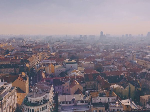 Aerial urban city view of Zagreb, Croatia