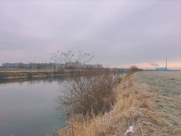 Paesaggio Fluviale Invernale Zagabria — Foto Stock