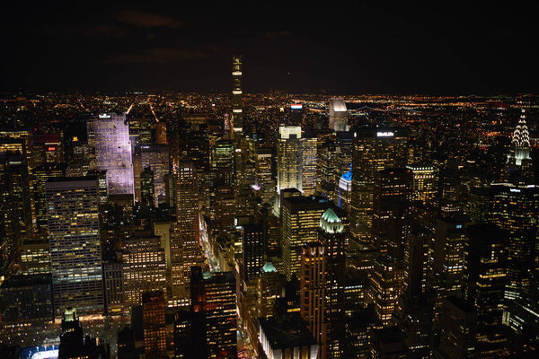 View to New York skyscrapers from the top at night