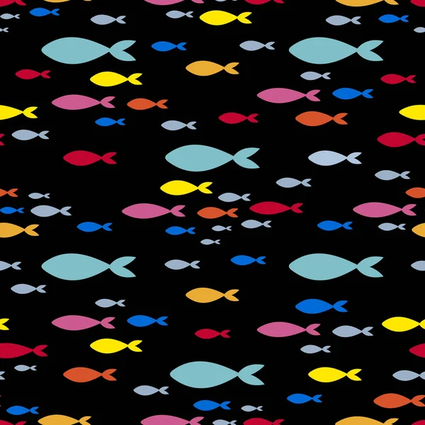Patrón vectorial con siluetas de peces marinos submarinos, fondo contemporáneo e impresión, diseño de tela para niños — Vector de stock