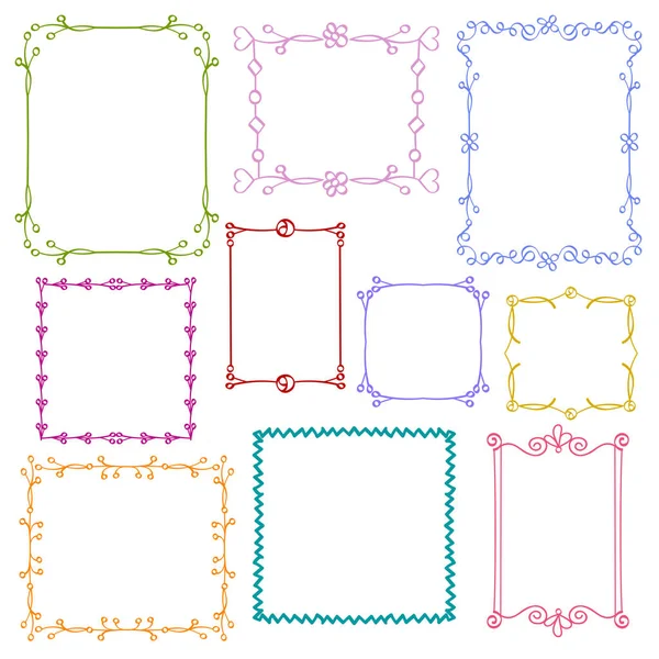 Babies and Kids photo frames vector set, Childrens drawing doodle style, Cute ornamental colorful floral photo frames for decoration and design — Stock Vector