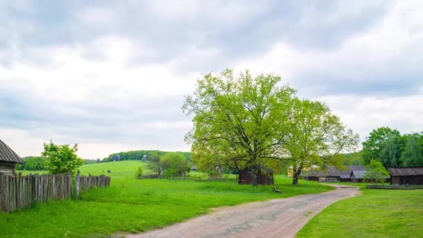 Time Lapse Antika Kvarn Gips Landskap Mot Bakgrund Rinnande Moln — Stockvideo