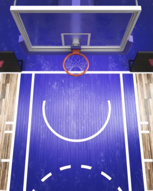 Basketbol hoop 3d render arenada üstten görünüm