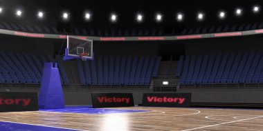 Kapalı basketbol Stadyumu ışıkları ile 3D render