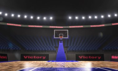 Kapalı basketbol Stadyumu ışıkları ile 3D render