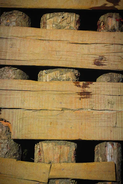 closeup view on treated wood parts with timbers