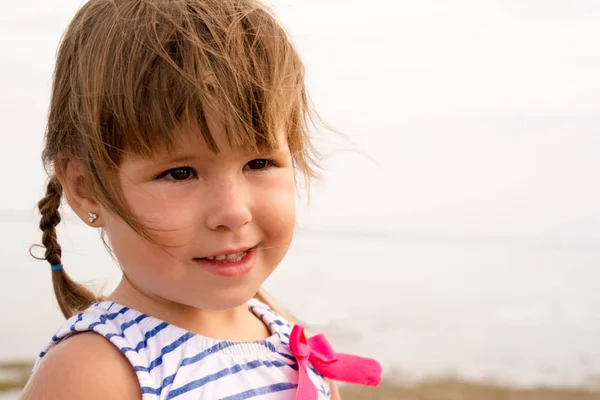 Nettes kleines Mädchen auf der Wiese an einem Sommertag — Stockfoto
