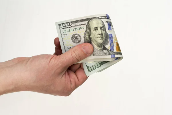 Dollar bank mencatat uang di tangan — Stok Foto