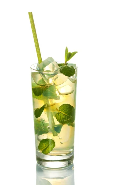 Glass Cold Refreshing Drink Ice Mint — Stock Photo, Image