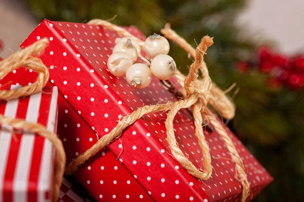 Decoración Navidad Con Regalos Tarjetas Navidad Invitación Concepto Comercial — Foto de Stock