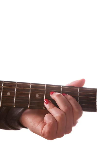 Close Woman Playing Acoustic Guitar White Background — Stock Photo, Image