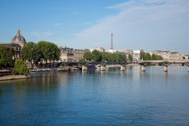 Panoramik Paris ve Eyfel Kulesi'nden river Seine dolgu, Paris, Fransa. Sabah ışığında güzel sitycape