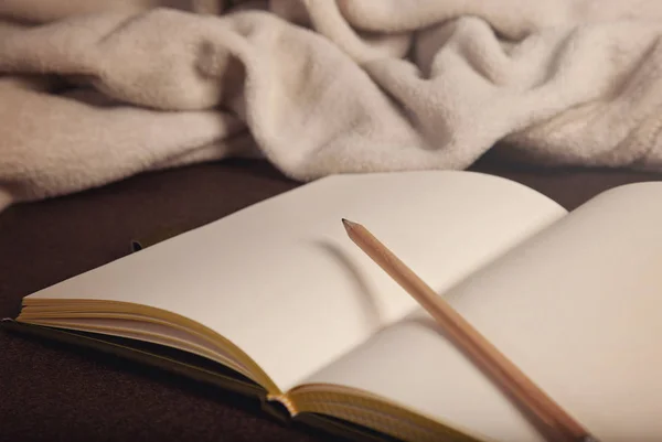 鉛筆でノートブックを開く空白のページ — ストック写真