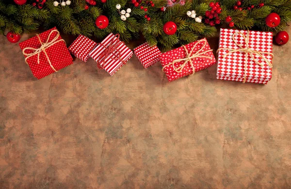 Kerstdecoratie Met Geschenken Xmas Kaarten Uitnodiging Commerciële Concept — Stockfoto