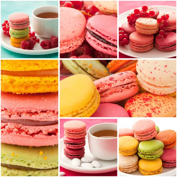 Collage Pictures Colorful Sweet Macarons — Stock Photo, Image