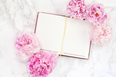 Not Defteri ile peonies