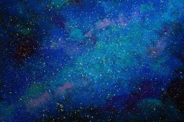 Galaxia Azul Pintada Sobre Fondo Madera —  Fotos de Stock