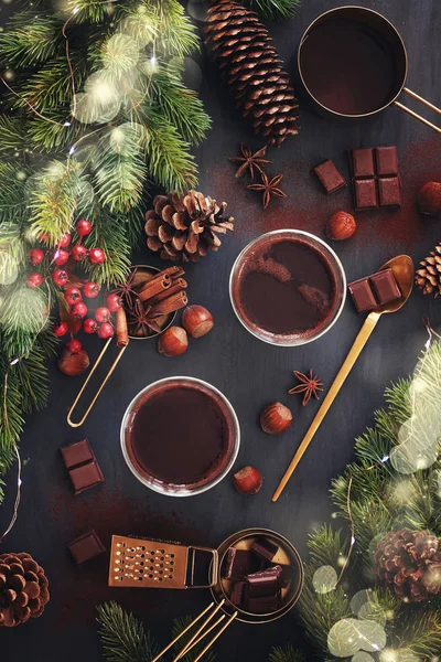 Heiße Schokolade Für Kalte Wintertage Oder Weihnachten Und Neujahr — Stockfoto