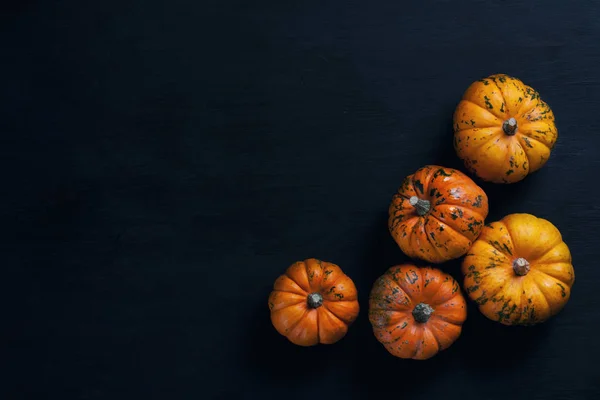Vista Superior Sobre Las Calabazas Naranjas Sobre Fondo Madera Halloween — Foto de Stock