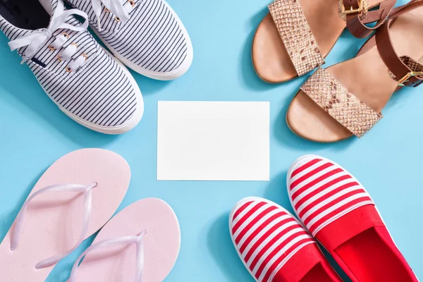 Woman Modern Summer Shoes Flat Set Stylish Comfort Shoes — Stock Photo, Image