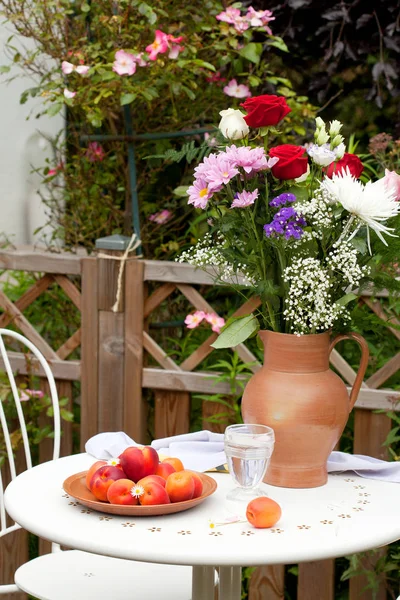 View of the garden terrace with fruits and flowers