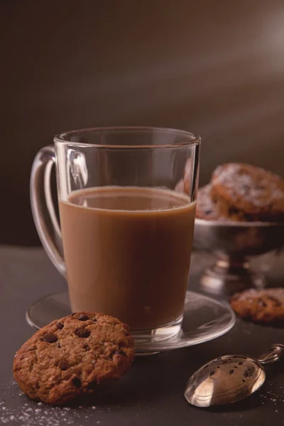 Café Quente Com Biscoitos Chocolate Caseiros — Fotografia de Stock