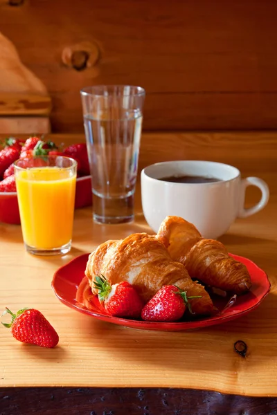 Tasty Breakfast Croissants Strawberries — Stock Photo, Image