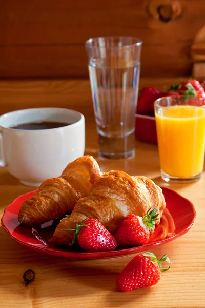 Tasty Breakfast Croissants Strawberries — Stock Photo, Image