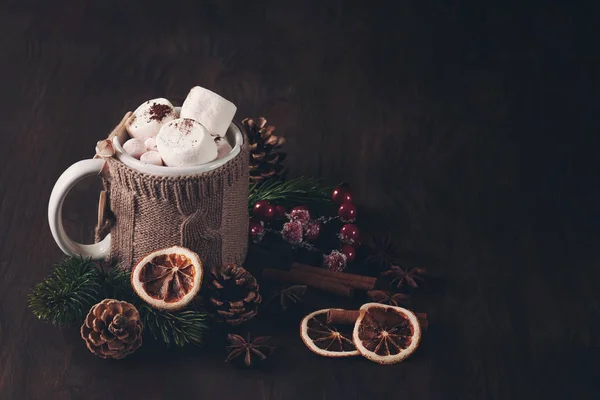 Warme Chocoladedrank Met Marshmallows Voor Koud Weer Kerstmis Nieuwjaar Viering — Stockfoto