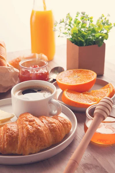 Breakfast Coffee Orange Juice Croissant — Stock Photo, Image
