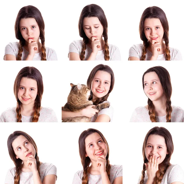 Collage Med Ung Tonåring Flicka Med Olika Känslor Och Ansiktsuttryck — Stockfoto