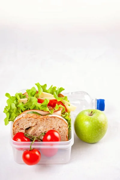 Fresh Sandwich Apple Healthy Lunch Plastic Lunch Box — Stock Photo, Image