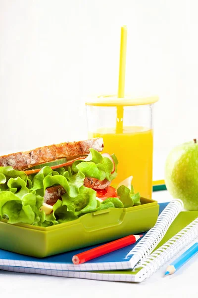 Fresh Sandwich Apple Healthy Lunch Plastic Lunch Box — Stock Photo, Image