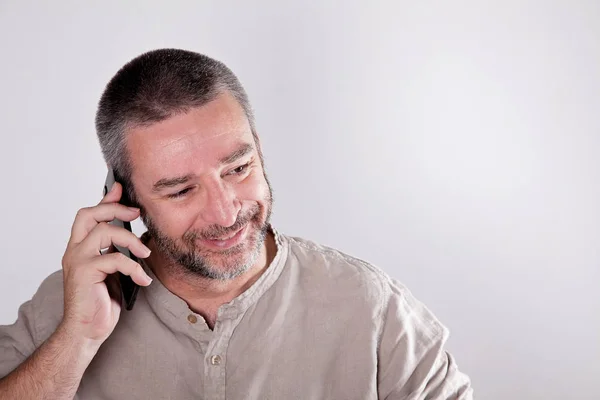 Mature Man Talking Cell Phone — Stock Photo, Image