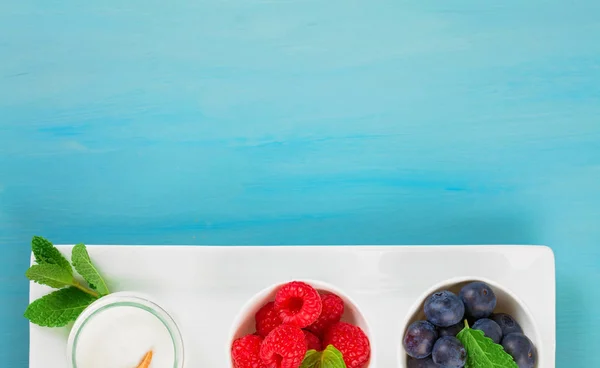 Yogurt Blueberries Raspberies Health Diet Concept Balanced Healthy Breakfast — Stock Photo, Image