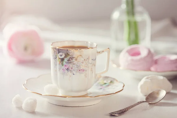 Pequeno Almoço Matinal Vintage Xícara Café Doces Mesa — Fotografia de Stock