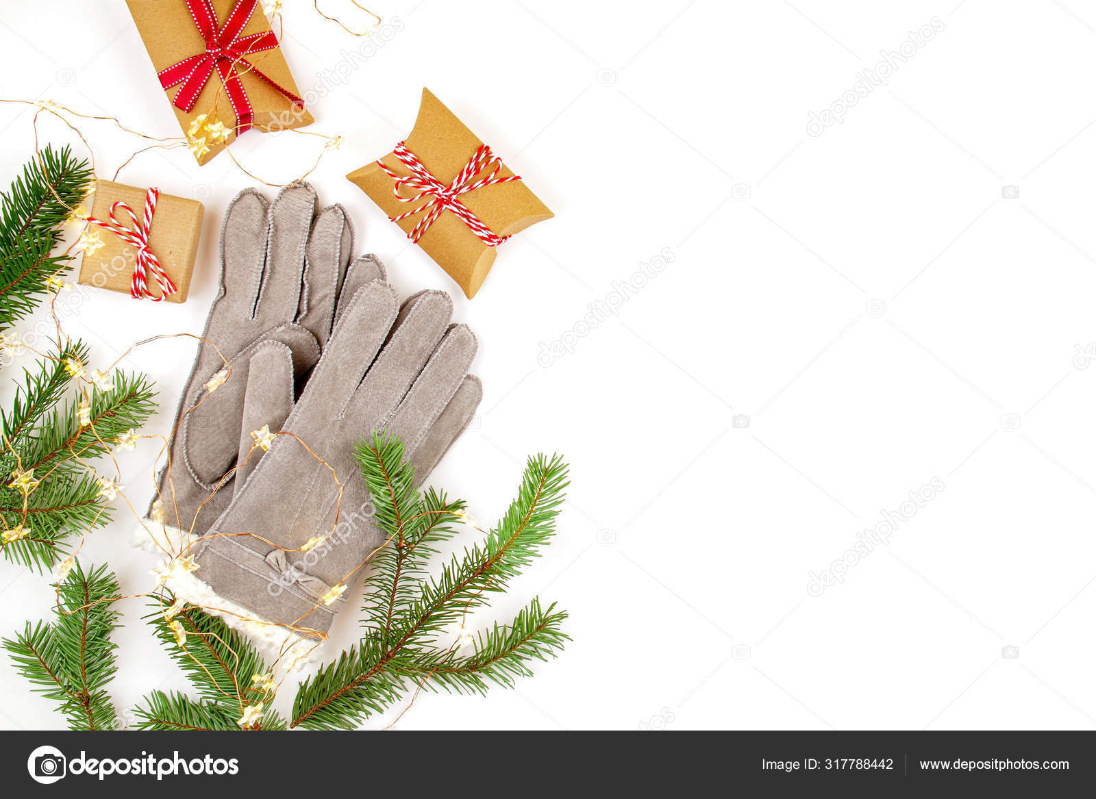 Download Top View Christmas Composition Gifts Xmas Tree Warm Winter Gloves Stock Photo Image By C Netrun78 317788442