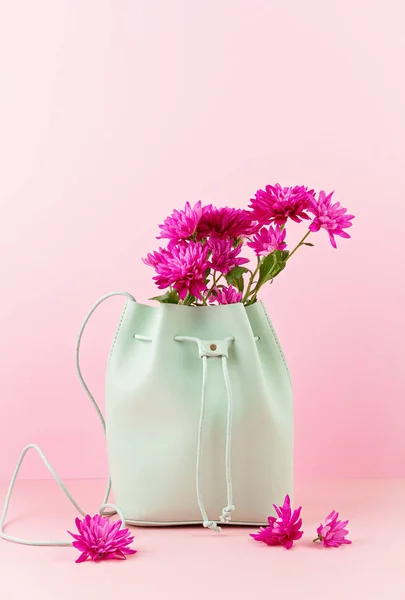 Beautiful girls bag with flowers. Female urban fashion, shopping