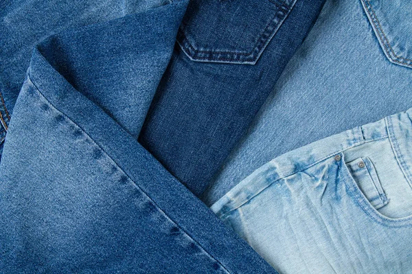 Flat Lay Jeans Azuis Clássicos Roupa Urbana Guarda Roupa Essencial — Fotografia de Stock