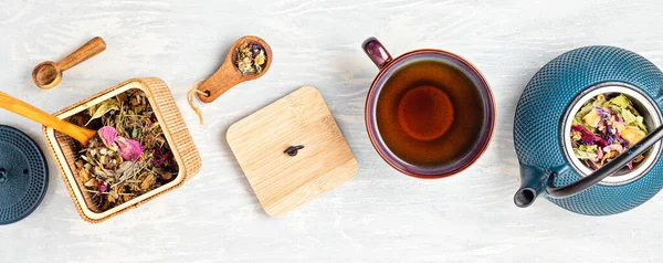 Traditional Tea Ceremony Accessories Teapot Teacup Herbs Dry Fruits Tea — Stock Photo, Image