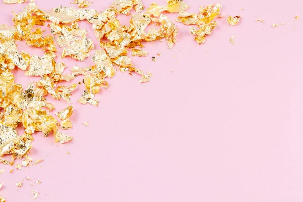 Frame Met Gouden Glans Glinstert Roze Pastelachtergrond Kopieerruimte — Stockfoto