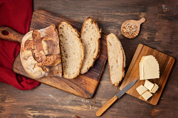 Pão Artesão Orgânico Fresco Alimentação Saudável Comprar Local Conceito Receitas — Fotografia de Stock