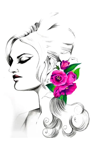 Kobieta Różowy Kwiat — Zdjęcie stockowe