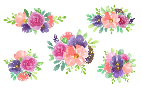 Pozvánka Svatební Nebo Narozeninové Přání Květinový Rám Sada Akvarelových Kytic — Stockový vektor